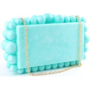 Women Blue Bling Glitter Diamond Crystal Clutch Purse Jeweled Purses Rhinestone